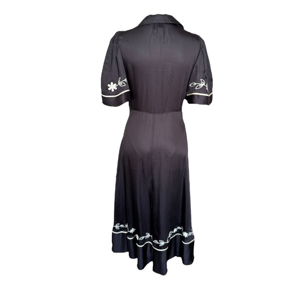 The Great. The Western Bridge Embroidered Satin Midi Dress Black Small Size:1 - Picture 10 of 16